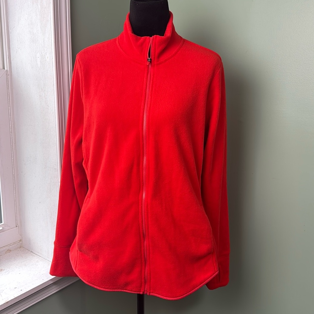 Never not hustle, orange red fleece jacket large